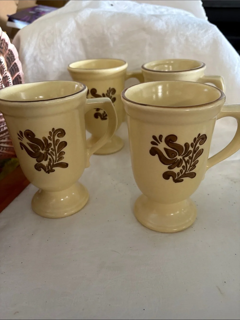 VILLAGE Stoneware PFALTZGRAFF Pedestal Cups Chocolate Mugs